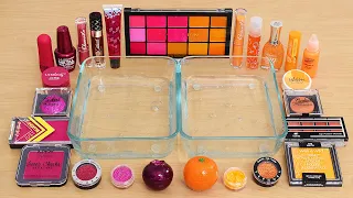 Cranberry vs Orange - Mixing Makeup Eyeshadow Into Slime ASMR
