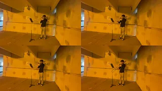 Playing trombone in a parking garage