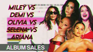 Miley Cyrus 🆚️ Selena Gomez 🆚️ Ariana Grande 🆚️ Demi Lovato 🆚️ Olivia Rodrigo | Album Sales Battle