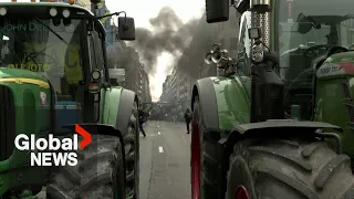 Belgian farmers protest outside EU agricultural ministers meeting in Brussels