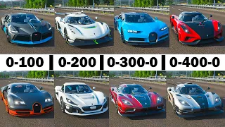 FH4 Acceleration Battle | Koenigsegg Jesko, Chiron, Agera RS, One:1, Regera, Rimac, Divo & Veyron!!!