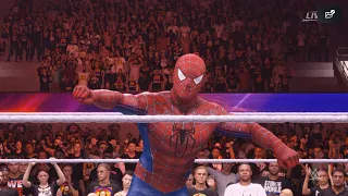 Spiderman and Iron Man vs Superman and Batman WWE 2K24 Steel Cage Match