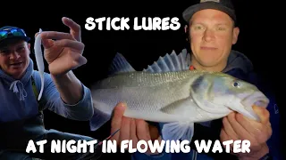 BASS SLAMMING Lures in FAST FLOWING Water Using a DOLIVE Soft Plastic Stick - LURE FISHING at NIGHT