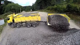 Mercedes Arocs and Tatra Phoenix unload stone