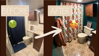Full Bathroom MAKEOVER // Painting Vinyl Floor + Eclectic & Tropical Theme
