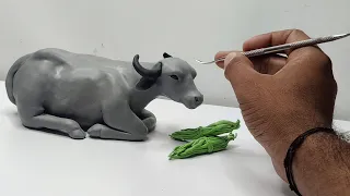 Clay modelling: How to make a Water buffalo, buffalo clay Sculpture, clay animal Art,clay art animal