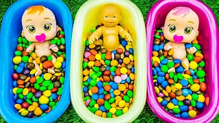 Satisfying Video | Mixing Rainbow Candy in 3 BathTubs with Magic Slime Ice Cream & Skittles ASMR