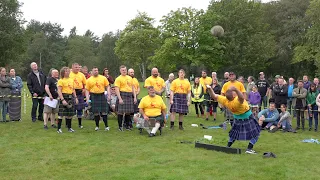 Viking Stone throw strongman challenge during the Donald Dinnie Day Games 2019 in Potarch Scotland