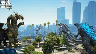 Godzilla and Mechagodzilla vs King Ghidorah and Mecha godzilla classic- GTA V Mods