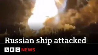 Huge explosion as Ukraine strikes Russian warship | BBC News