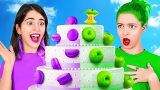 DESAFIO ALIMENTAR ROXO VS. VERDE || Comidas de Uma Só Cor por 24 Horas por 123 GO! CHALLENGE