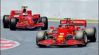 Ferrari F1 2021 vs Ferrari F1 2007 (Leclerc vs Raikkone) at Barcelona GP