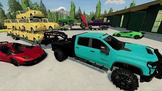 Delivering TONS of cars to Race Car dealership | Farming Simulator 22