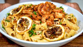 Creamy Lemon Garlic Shrimp Pasta Recipe! #shrimp #pasta #dinnerideas