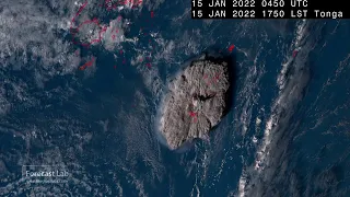 Hunga Tonga volcano eruption -- annotated HD satellite & updated morning imagery