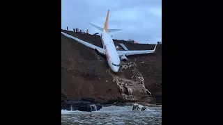 Pegasus Airlines Passenger Plane Skids Off Turkish Runway And Down Side Of Cliff Stopping Just Feet