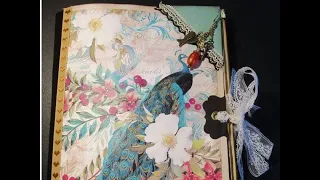 Large handmade peacock themed junk journal with tea-dyed 17x11" papers  (*SOLD)