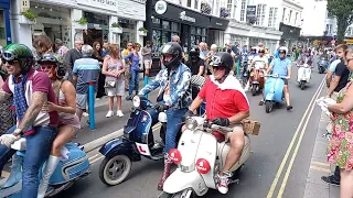 SCOOTERS ARRIVING AT QUADROPHENIA ALLEY - BRIGHTON MOD WEEKEND 2022