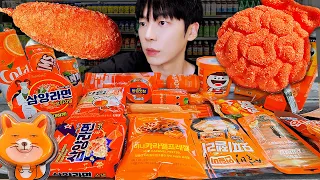 ASMR MUKBANG | ORANGE FOOD HONEY JELLY CANDY Desserts (Noodles Jelly, chocolate) Convenience store