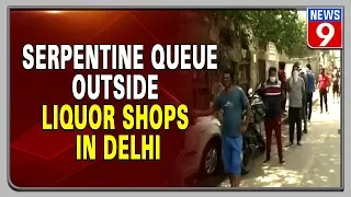 People line-up outside liquor shop in Delhi