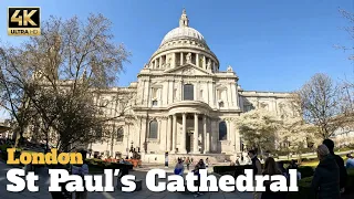 [4K] London St Paul's Cathedral | Millennium Bridge | City Of London | Spring Walking Tour | 4K UHD