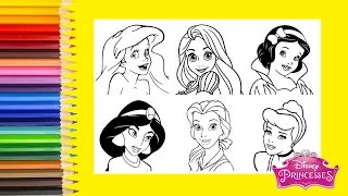 Disney Princess Coloring Page Belle Ariel Cinderella Jasmine Snow White   Coloring Book