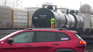 CN Engine Leads Big CSX Manifest Train. NS Train Sneaks By While I Film CSX. Big NS Freight Train.