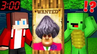 Scary MISS T is WANTED by JJ and Mikey At Night in Minecraft Challenge! - Maizen