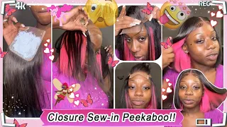 💕#Viral #Shorts Tutorial: Quick Weave Bob Hair! Lace Closure Install w/Pink Peekaboo Ft.#ELFINHAIR