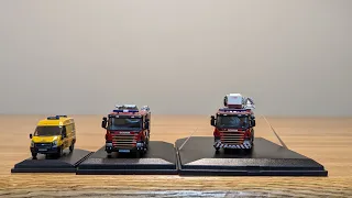 Oxford Diecast Merseyside Police Ford transit van & Scania fire engines