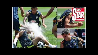 Philippe Coutinho covered in eggs and flour by team-mates in training
