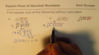 Square Root of Decimal Numbers without Calculator