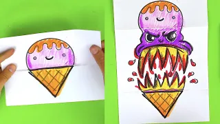 Как нарисовать СТРАШНОЕ Мороженое - урок рисования Открытка СЮРПРИЗ