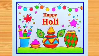 Holi drawing easy /Happy Holi poster drawing /Holi special Card drawing /Holi festival easy drawing