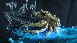 DIY! Kraken vs Pirate Ship Diorama / Polymer Clay / Epoxy Resin / 3D Print.