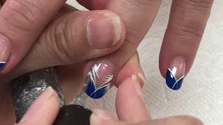 Blue nail with simple line nails art designs/YouTube Amy Huynh