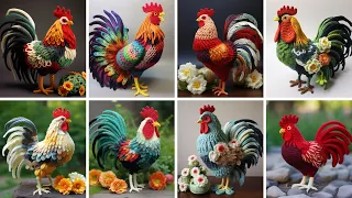 FANTASTIC HEN ROSTER CHICK 🐥 MULTICOLOR CROCHET THREAD WOOL MADE DESIGNS IDEAS  - KLMNO ART