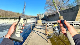 Eating ONLY What I Catch From This DOUBLE SPILLWAY!!! (Catch, Clean, Cook)