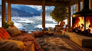 Relax with smooth Jazz music 🎹 cozy winter porch space with fireplace sounds for relaxation 🔥