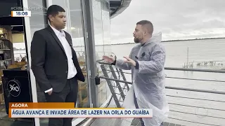 Água avança e invade área de lazer na orla do Guaíba