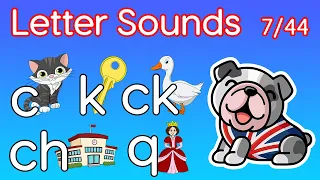 Kids Phonics || English Letter Sounds (7/44) ||c - cat||k - key||ck - duck||ch - school||q - queen||