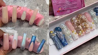 XL Under the sea nails 🫧🌊🪼🐚 Press on nail tutorial in depth. Pretty Ocean nails