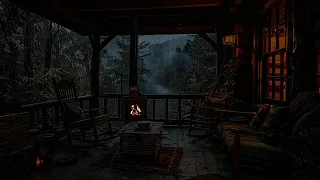 Sleep Instantly With Natural Sounds Of Relaxing Rain On Roof In The Porch - Fireplace Reduce Stress