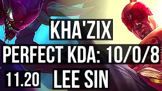 KHA'ZIX vs LEE SIN (JUNGLE) | 10/0/8, Legendary, 1.2M mastery, 400+ games | EUW Master | v11.20