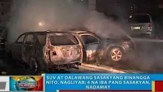 BP: SUV at dalawang sasakyang binangga nito sa Quezon City, nagliyab