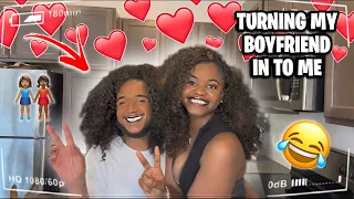 TURNING MY BOYFRIEND INTO ME😳😭 FULL MAKEUP LOOK 😂 *very funny*