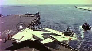 Various aircraft take off from United States air craft carrier Forrestal in the A...HD Stock Footage