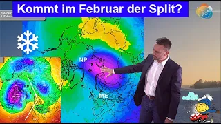 Kommt im Februar der Split? Berechnungen deuten kalte Ost-Strömung an. Polarwirbel wandert zurück.