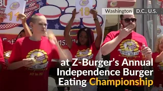Mother of four wolfs down 21 burgers in 10 minutes in Washington's burger eating contest