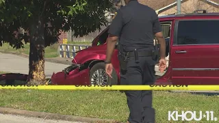 Raw video: Police say Minivan crashed into tree after driver shot to death near Missouri City